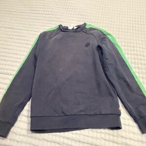 Kids Navy Crewneck Sweatshirt with Green Shoulder Stripes